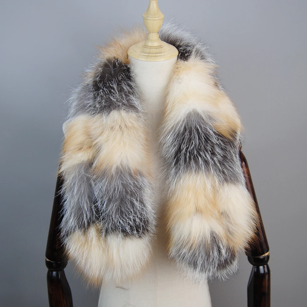 Men Women Genuine Fox Fur Scarf 100% Real Natural Fox Fur Collar Scarves Wraps Good Quality Fur Ring Muffler