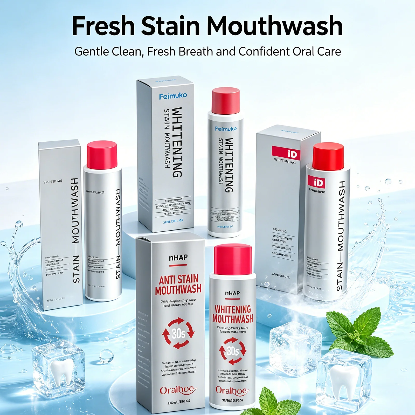 Instantly Whitening Mouthwash Stain Remover Fresh Breath Alcohol Free Gentle Deep Clean Oral Care Bad Breath Eliminator 237ml