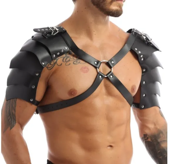 Disfraz Medieval de armadura para hombre, accesorios de disfraces, Vintage, gótico, guerreros, caballeros, correa de hombro, arnés de cuero PU ajustable