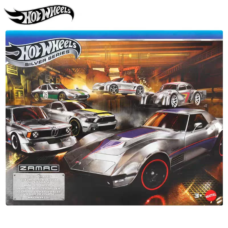 

Hot Wheels Silver JLB26 6 Pack ZAMAC Serise Die Cast Model Car Clear Coat Toyota BMW Porsche Tourer Collection Surprise Toys