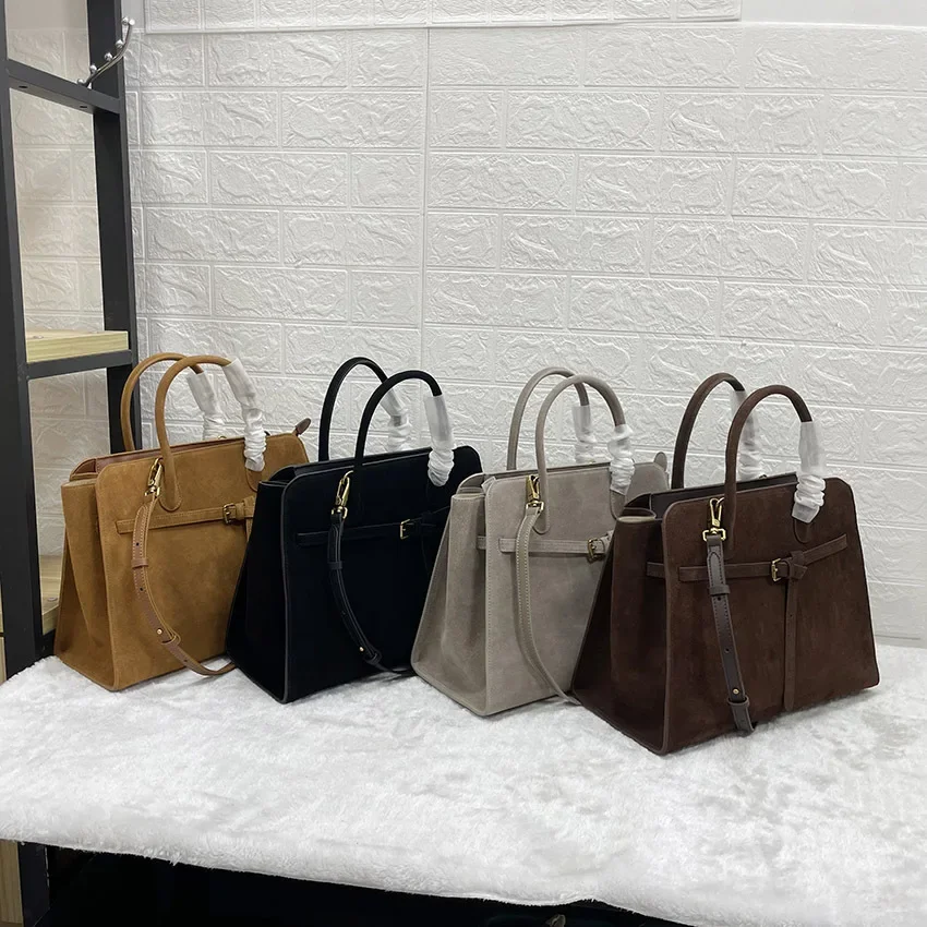 New Fashion Women's Matte Genuine Leather Handbag Large Capacity Top Handle Shoulder Crossbody Purse Tote Bag Elegant Chic Style