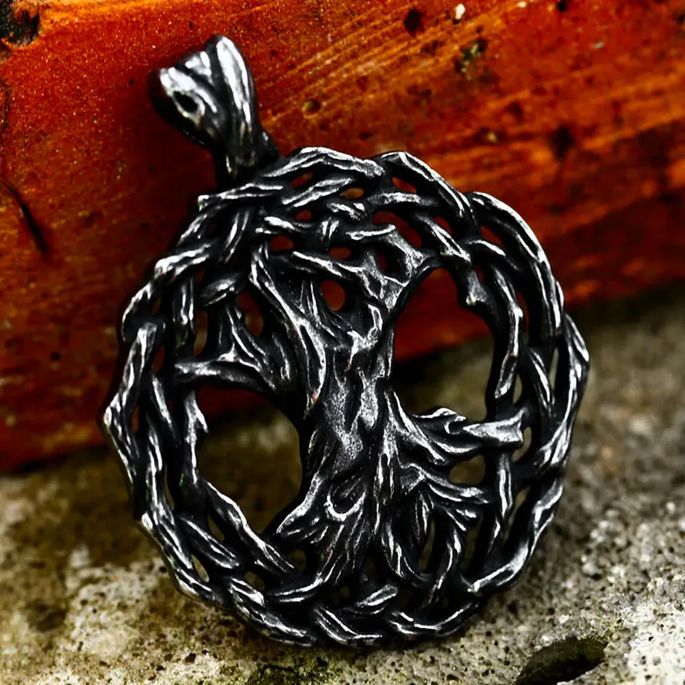 New Men's Vintage Viking Tree of Life Pendant Necklace Fashion Stainless Steel Nordic Yggdrasil Necklace Charms Gift Wholesale