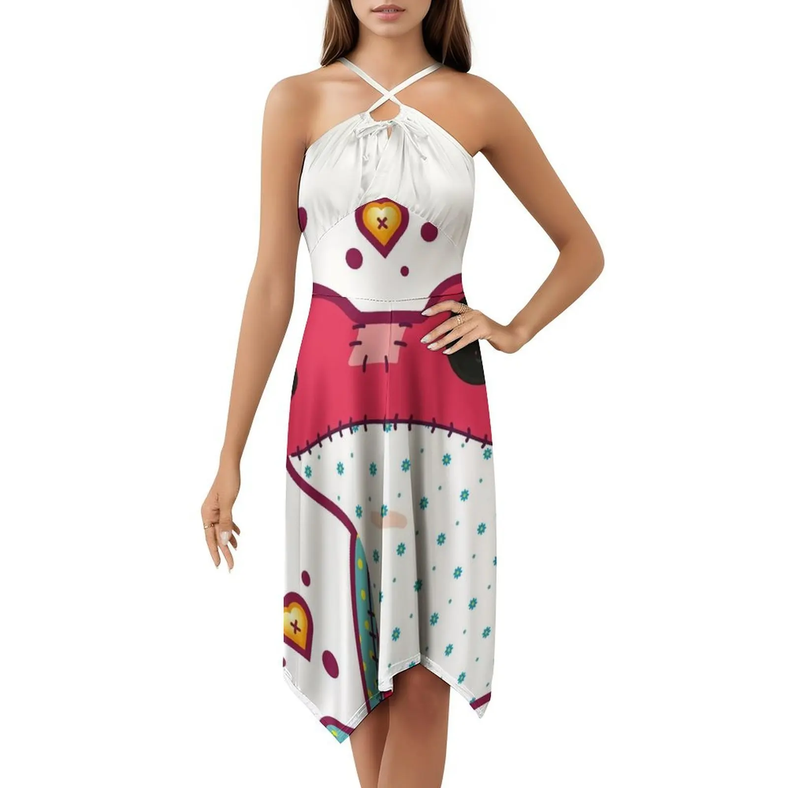 دوول الضفدع البوهيمي فستان بلا أكمام متعدد طباعة شاطئ عطلة فستان الحفلات دوول دمية موسم احتفالي اللعب الملابس النسائية #5