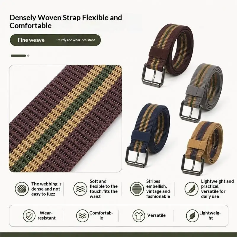 New Men Extended Needle Buckle Canvas Waistband For Outdoor Woven Casual Belt