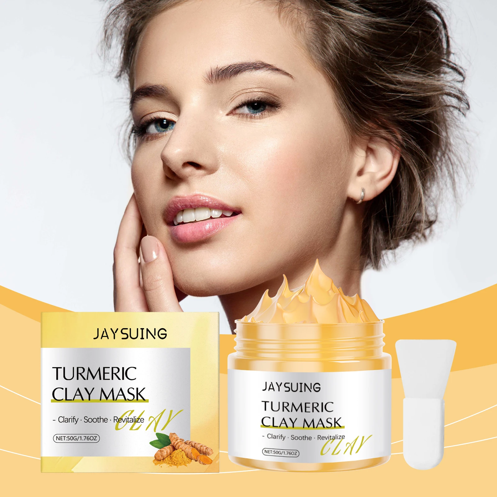 

Turmeric Clay Mask Oil Control Purify Shrink Pores Remove Blackheads Acne Exfoliating Hydrate Brighten Face Cleansing Mud Mask