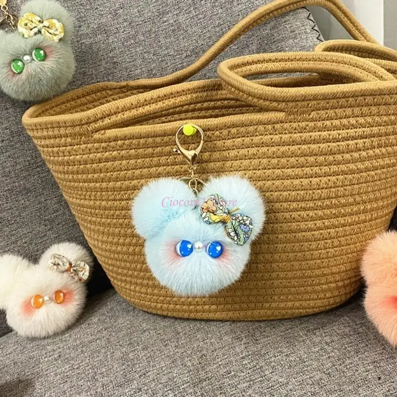 Y1UB Hairball pluche hangers rugzak ornament kleding accessoire pluche sleutelhanging vrouwelijke portemonnee