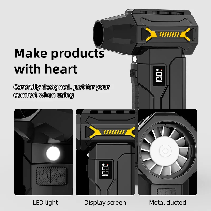 580000 RPM Powerful Turbo Blower, Cordless Vacuum Cleaner, Electric Snow Blower, 380g Blowing Force, LED Lighting, Car Cleaning