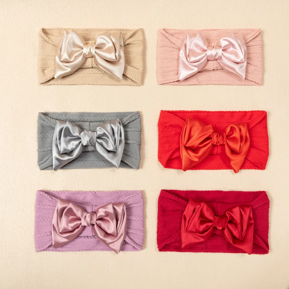 Headbands for Baby Girl Cable Knit Bow Elastic Hair Bands for Girls Soft Satin Bow Newborn Hair Wrap Kids Hair Accessories