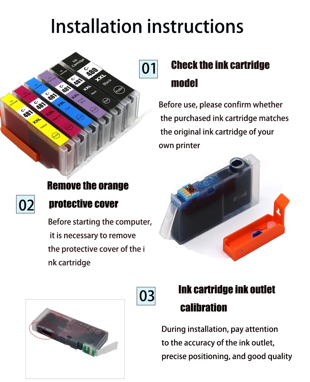 

PGI480 481 Compatible for Canon PGI-480 CLI-481 ink Cartridge PIXMA TS704 TR7540 TR8540 TS6140 TS9540 TS6240 TR 7540 printer