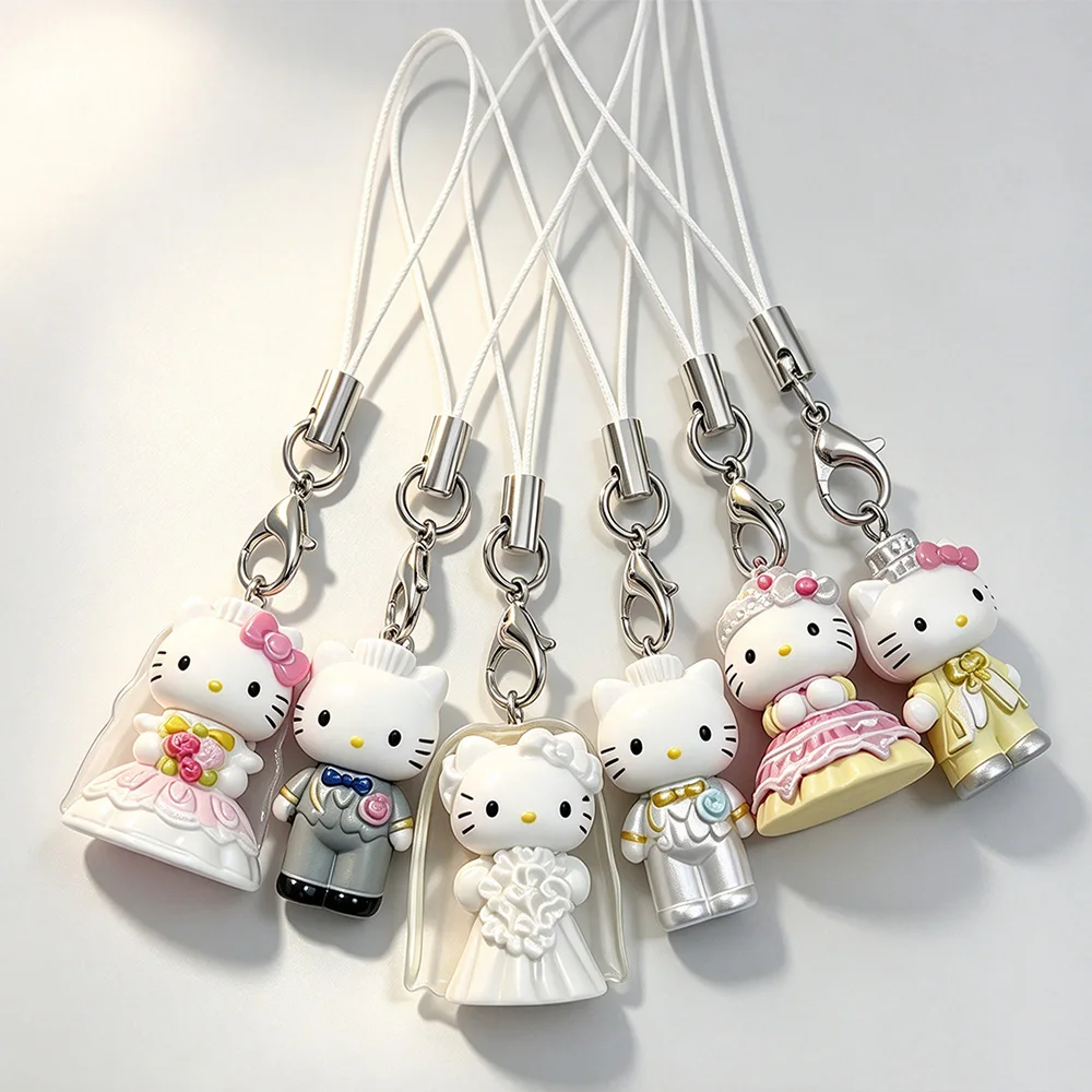 3D Hello Kitty Figure Phone Charm Cute Cartoon KT Cat Doll Keychain Bag Pendant Wedding Mermaid Unicorn Phone Strap Gift