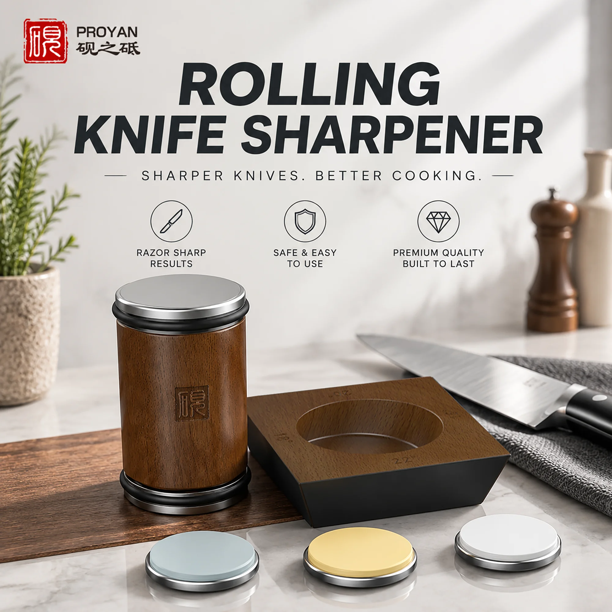 Taidea Rolling Knife Sharpener Multi Grit 360-6000 Diamond Ceramic Corundum Wood Handle Sharpening Tool Kitchen Must Have