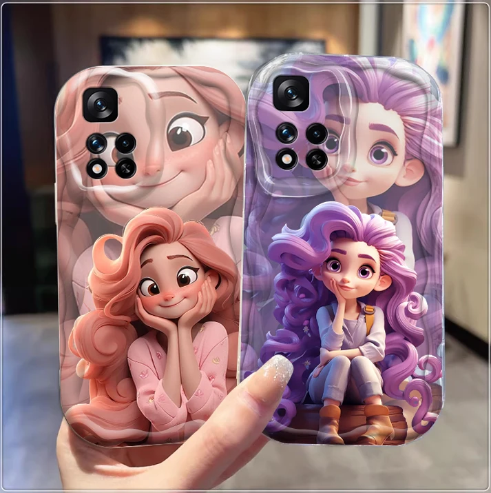 Disney Curly Hair Princess For Xiaomi Redmi Note 13 12 12S 11S 11 10 9 8 10A 9C 9T Pro Plus 5G Wave Oil TPU Phone Case