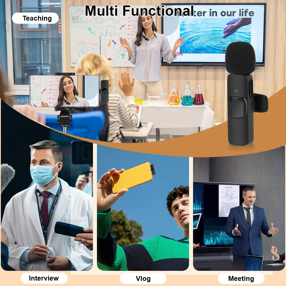 Microfone sem fio transmissão ao vivo micro kit mini microfone bluetooth para iphone android telefone celular lapela microfone de lapela ​ K9