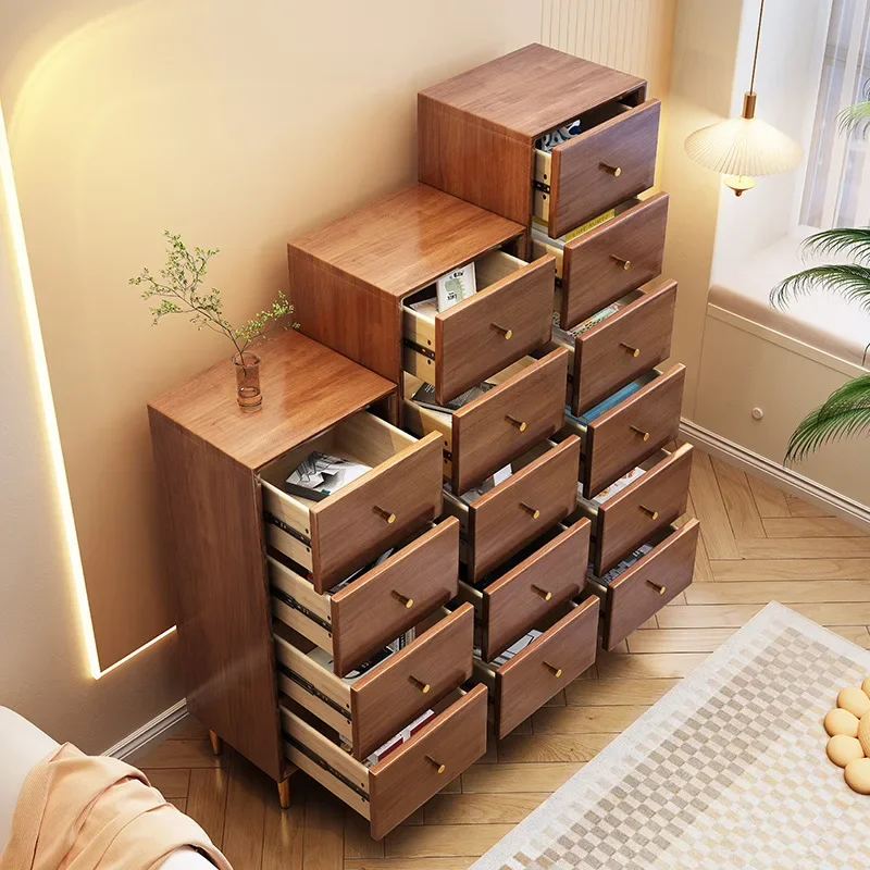 Solid wood crevice drawer storage cabinet bedroom chest of drawers simple Nordic bedside locker