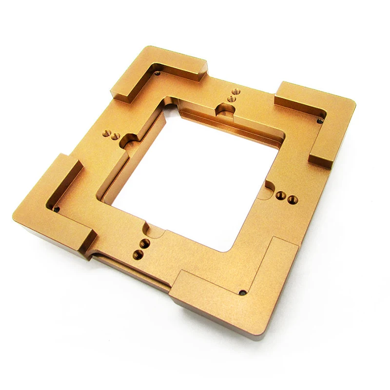 Golden Hard Anodized Aluminum Square Jig Plate CNC Machined Automation Locating Fixture