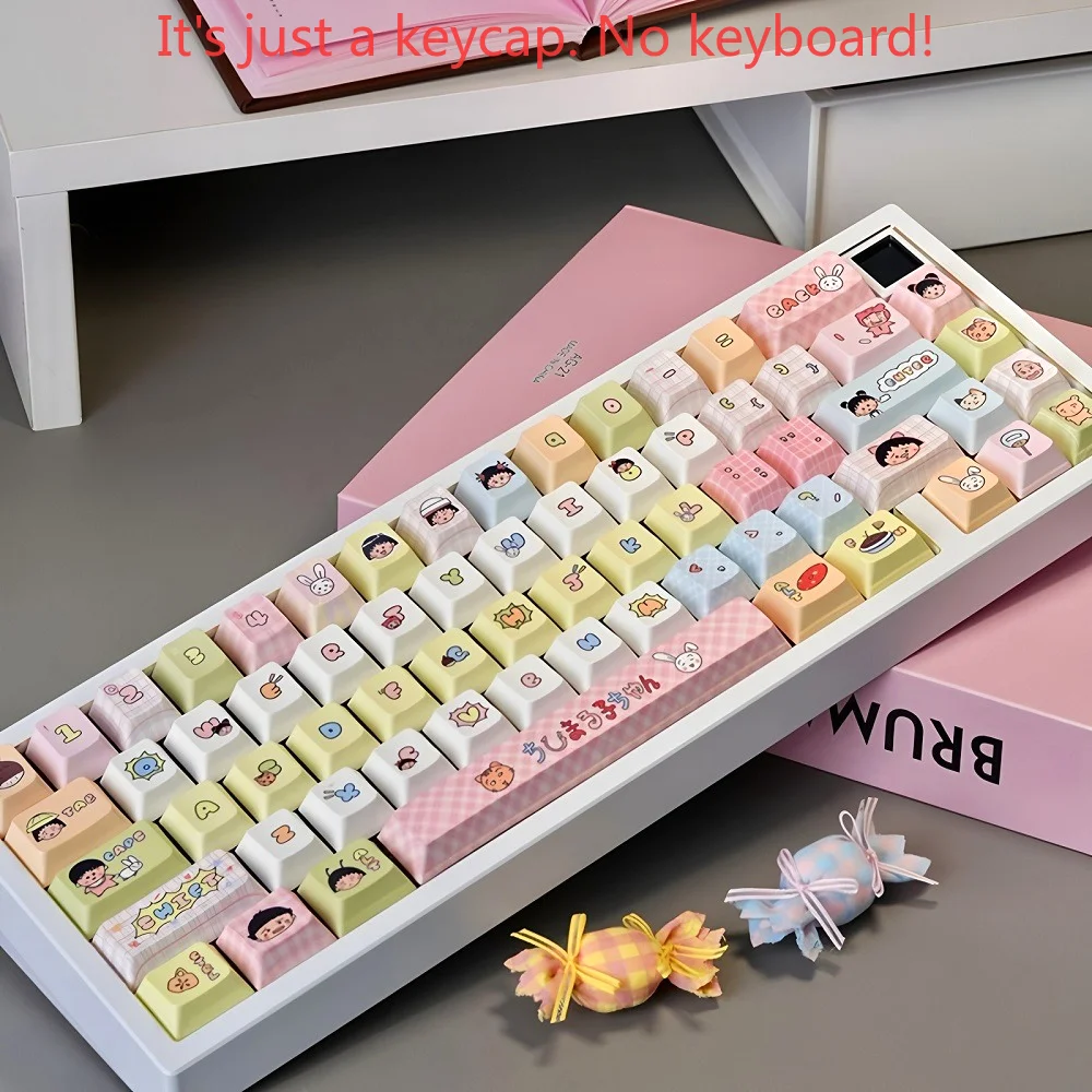 Little Maruko Cute Keycap PBT 130 Key Cherry MOA Anime Cartoon Theme Suitable for Mx Gateron Kailh Switch Mechanical Keyboard