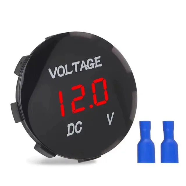 DC 12V-24V Round Waterproof Voltmeter Motorboat Motorcycle Car LED Panel Monitor Display Voltmeter