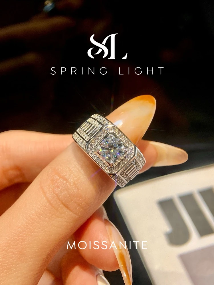 Real 1CT Certified Luxury Moissanite Diamond Engagement Rings For Men Anniversary Wedding High Quality Jewelry