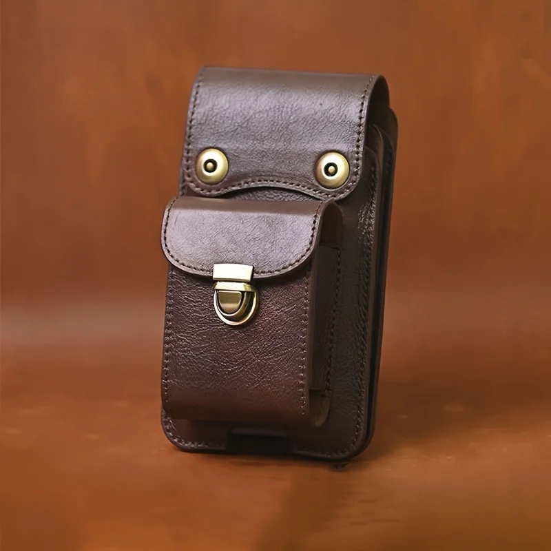 First-layer Cowhide Vertical Mobile Phone Bag, Multi-functional Thickened Belt Key Bag, Multi-layer Authentic Outdoor Waist Bag,