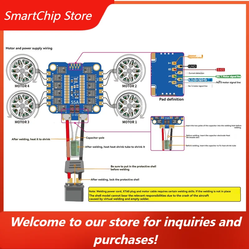 SmartChipCYGJ-For BAYCKRC FPV ESC AM32 55A 3-6S 4IN1 ESC For RC FPV Freestyle Racing Drone Quadcopter Drone Parts