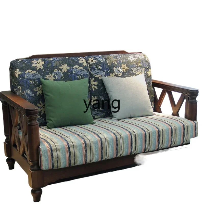 

CX solid wood sofa fabric combination living room retro country walnut wood log furniture