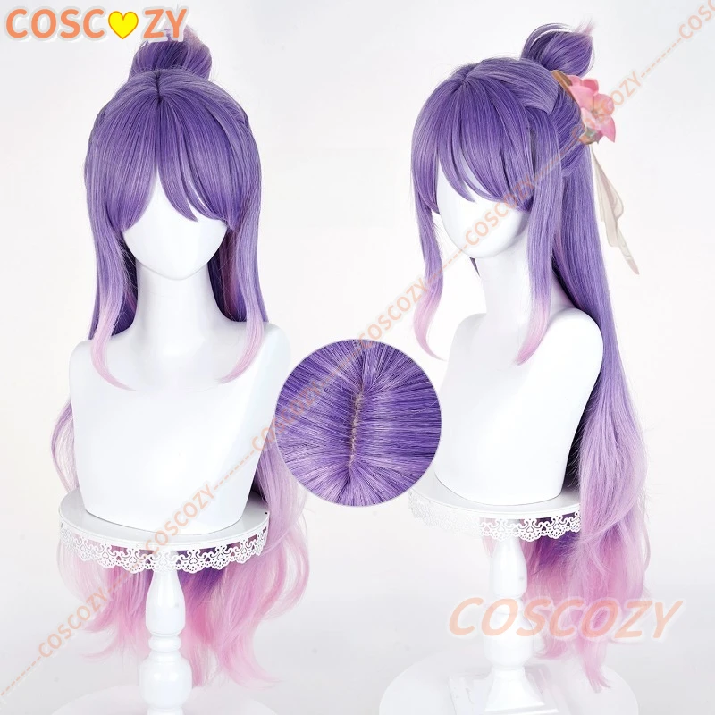 Peruka do cosplay Kiriko, 85 cm, długa, fioletowo-różowa, mieszana, odporna na ciepło, syntetyczna peruka na Halloween, karnawał, imprezę, con.