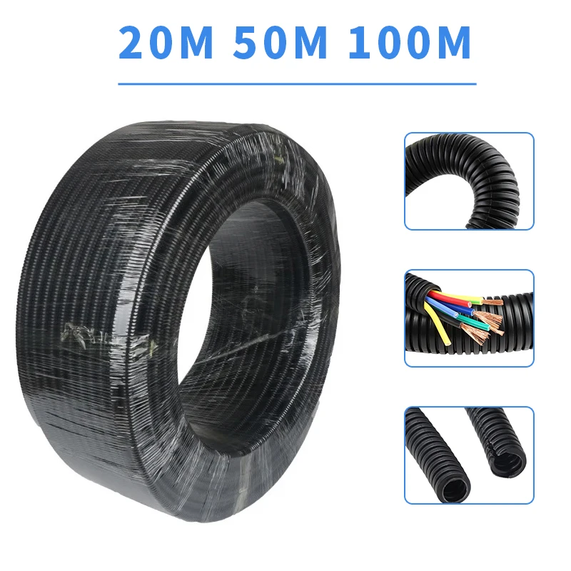 PP Corrugated Pipe 20M 50M 100M Wear-Resistant Protective Pipe for Automotive Electrical Wiring Conduit Engine Line Protection