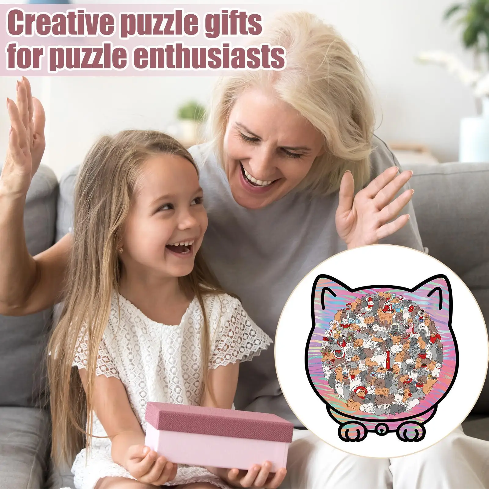 

Cat Puzzle Irregular Decoration With Photo Frame 135 Pieces Wooden Puzzles For Adults With Storage Box For Family Friend Animal