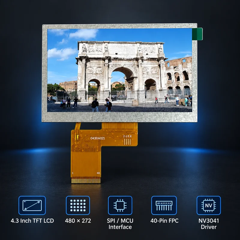 4.3 Inch TFT LCD Display Module 480x272 SPI MCU Interface 40 Pin FPC NV3041 Driver Non Touch Screen for Embedded Projects