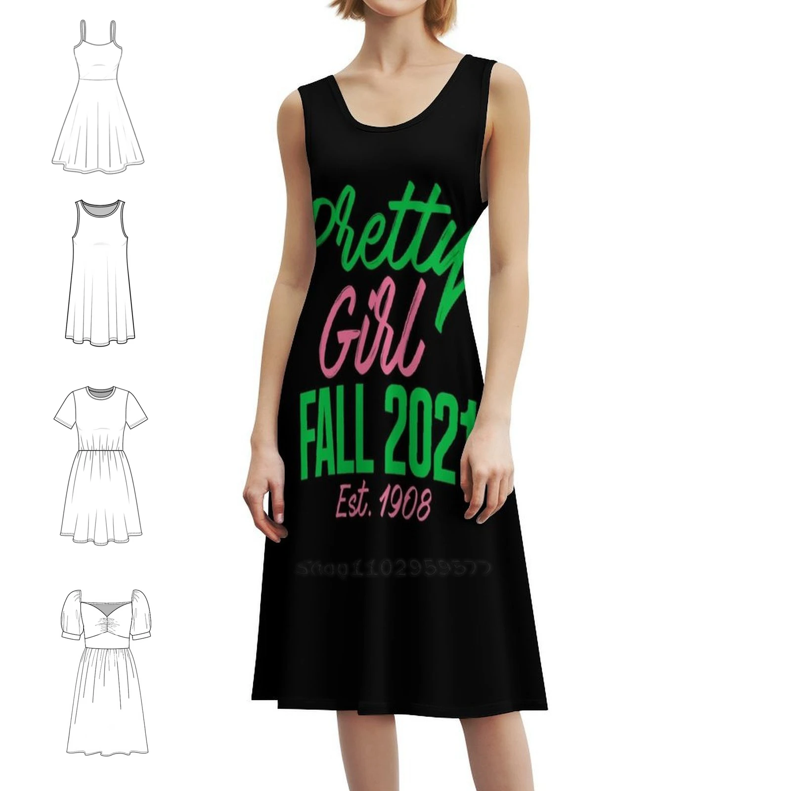

Pretty Girl Fall 2021 Est 1908 Alpha Women T-Shirt Vintage Bohemian Dress Puff Sleeve Or Sleeveless Options For Women Dress