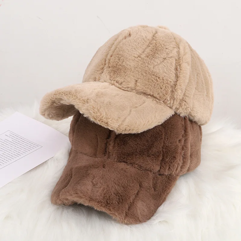 Faux Fur Solid Winter Baseball Cap Hats Women Men Thickened Hat Outdoor Sunshade Keep Warm Adjustable Gorras Casquette Dad Hat