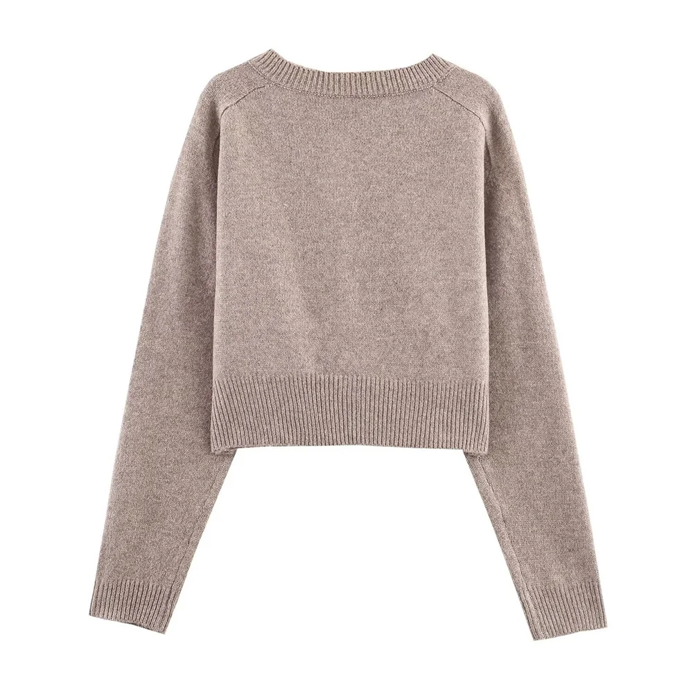 ملابس نسائية جديدة سترة محبوكة بأزرار كسولة حلوة وعصرية ورقبة دائرية وأكمام طويلة #2