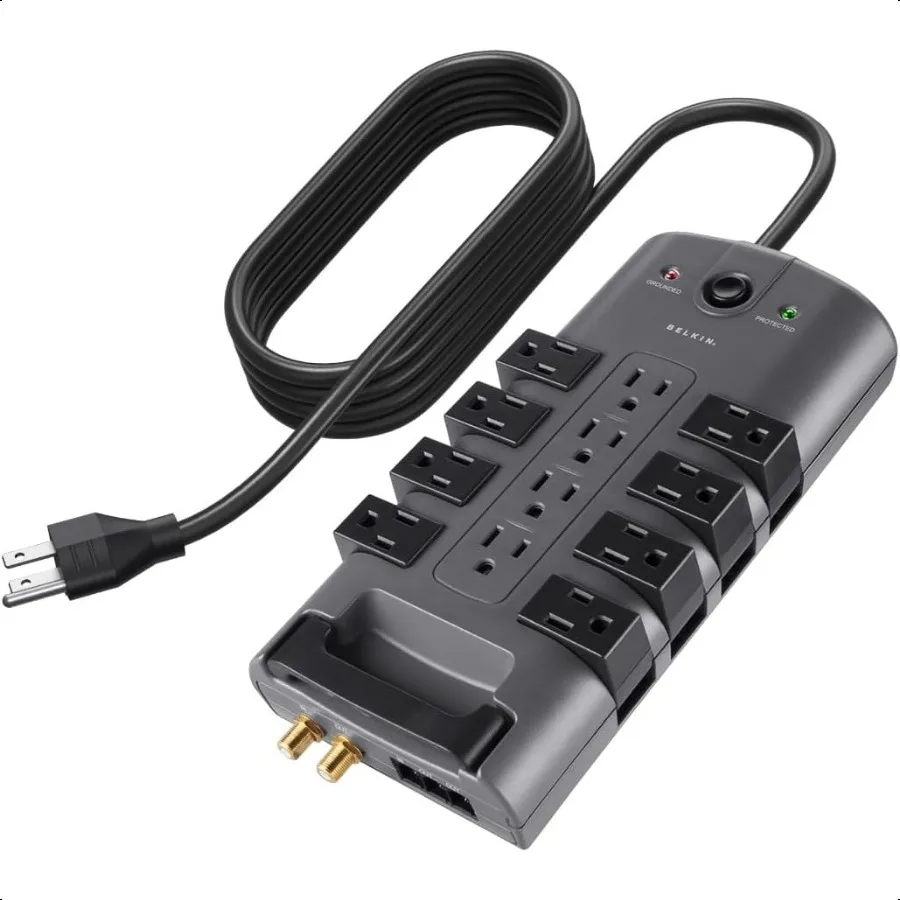 

Belkin Surge Protector Power Strip w 8 Rotating 4 Standard Outlets 8ft Sturdy Extension Cord w Flat Pivot Plug for Home Office