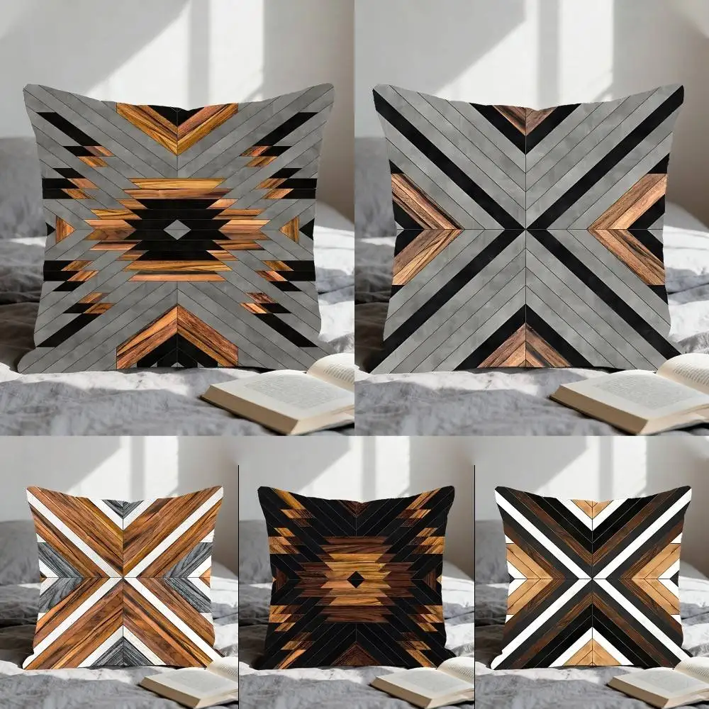 Christmas Brown Geometric Pillow Case Cushion Cover Soft Cute Throw Pillow Case For Car Sofa Pillowcase Polyester With Zipper