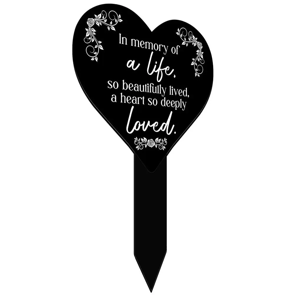 Acrylic Heart-Shaped Cemetery Memorial Stake Grave Marker for Loved Ones Outdoor Garden Yard Decoration Remembrance Plaque