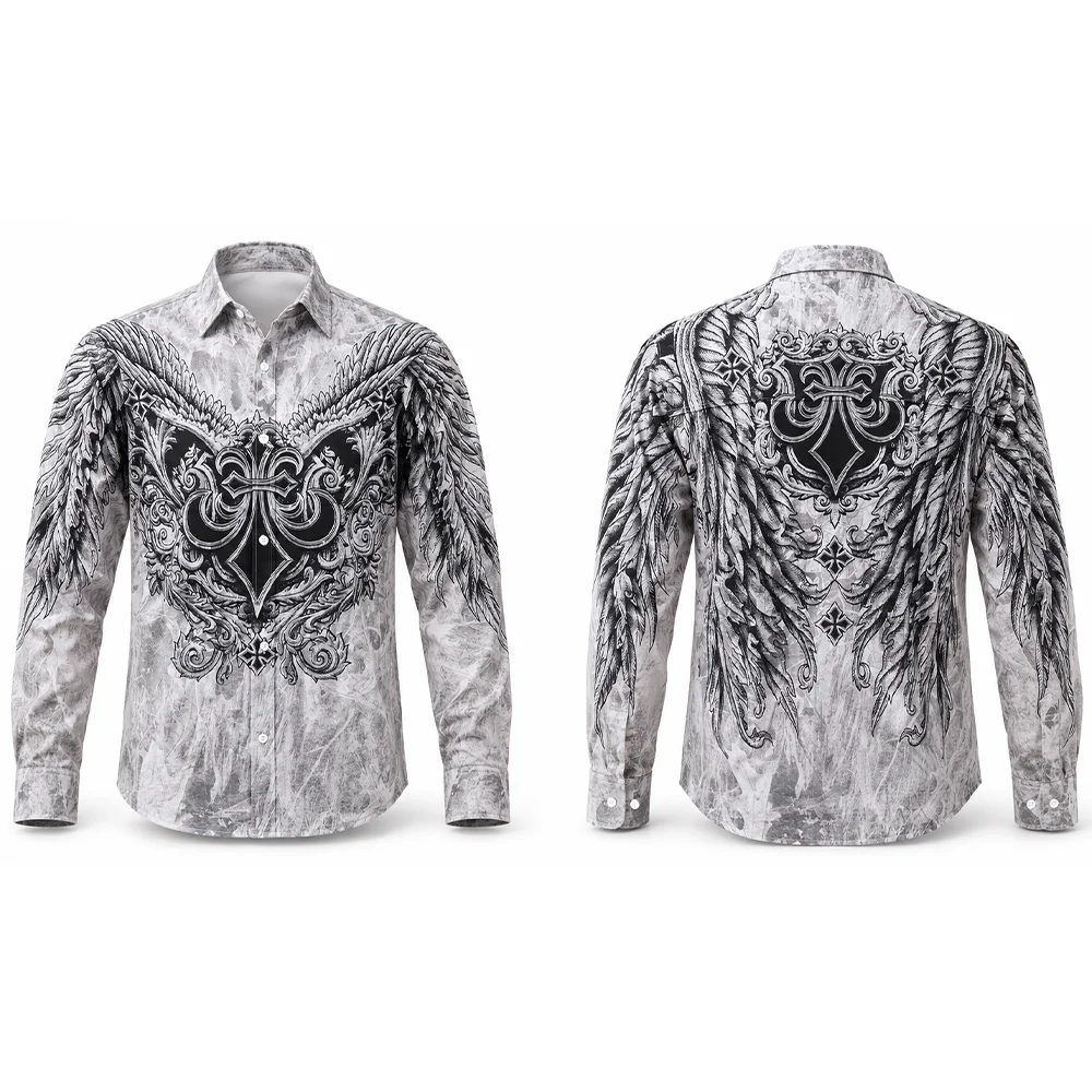 Gothic Skeleton Rib Centipede Bone Print Shirt Dark Punk Vintage Harajuku Streetwear Party Casual Cotton Lapel Long Sleeve Shirt