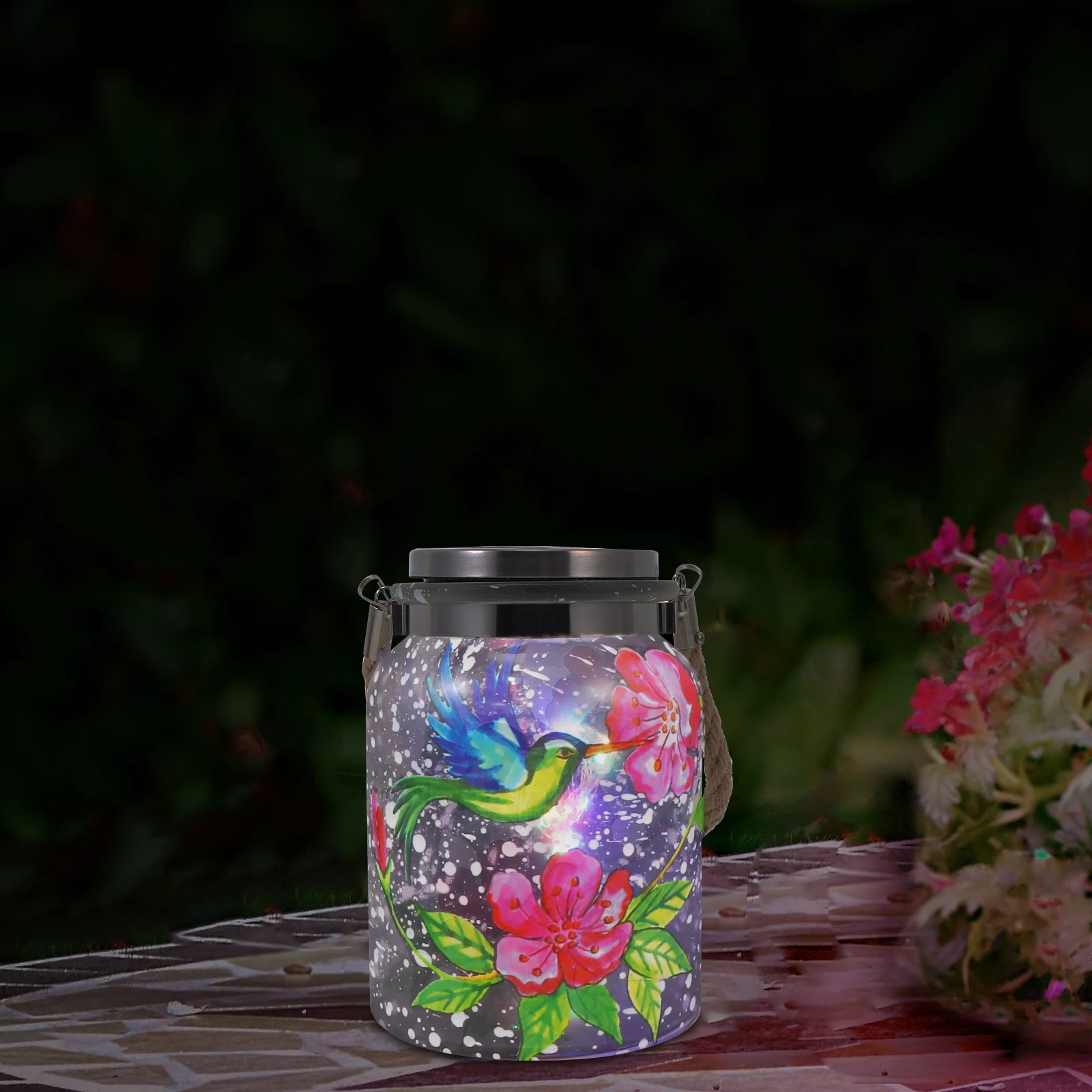 

Solar Hummingbird Lights LED Glass Jars Hemp Rope Solar-Powered Outdoor Decor Wedding Party Christmas Festival Banquet Garden
