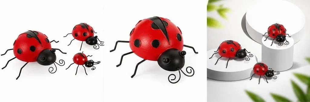 3Pcs Simulation Ladybug Adornments Outdoor Iron Art Decorations Set Extra Small Small Medium Garden Lawn Terrace Decor
