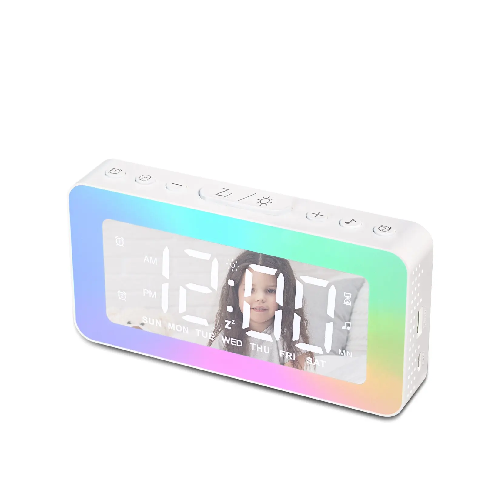 LED Digital Desktop Luminous Clock Multifunctional Alarm Clocks With Dimmable Light Colorful 8 White Noise Snooze Watch For Home