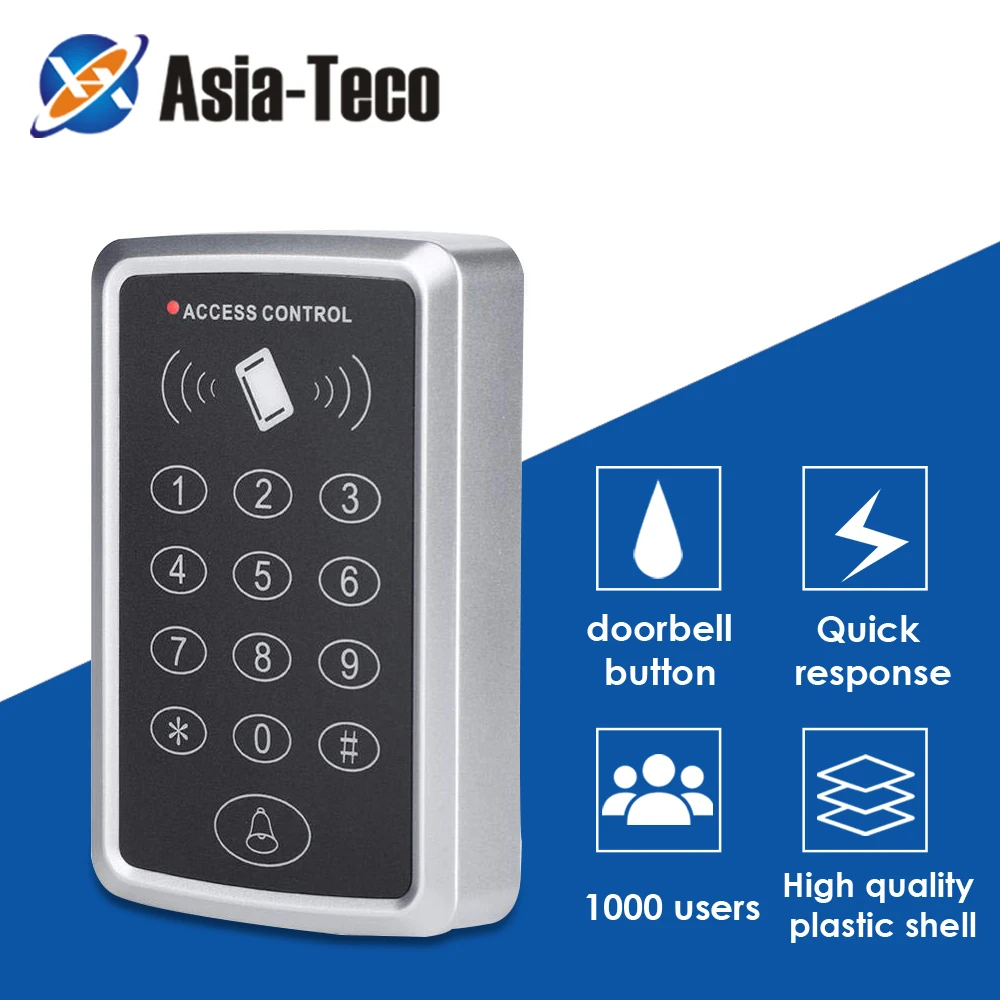 

Anti-duplication encrypted RFID access control with keypad, Wiegand output, anti-copy reader, includes 10pcs 125kHz EM cards.