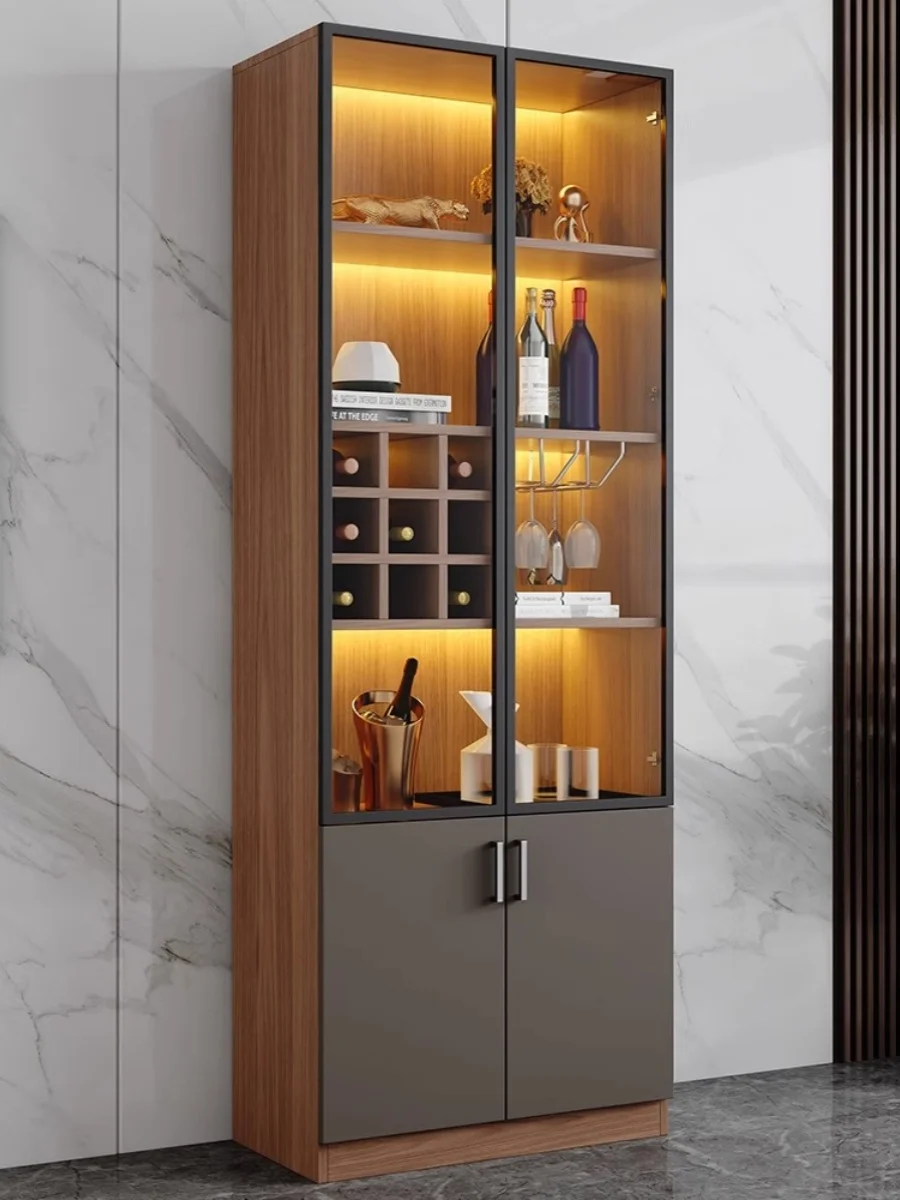 Glass door wine cabinet Wine rack family living room dining side cabinet against the wall light luxury high-end display cabinet