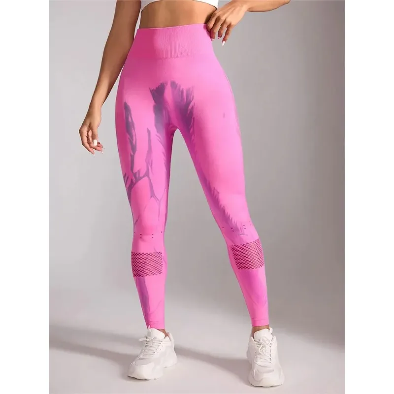 Mulheres elásticas calças de yoga ginásio tie-dye leggings para mulher sem costura de cintura alta oco para fora leggings de treino apertados