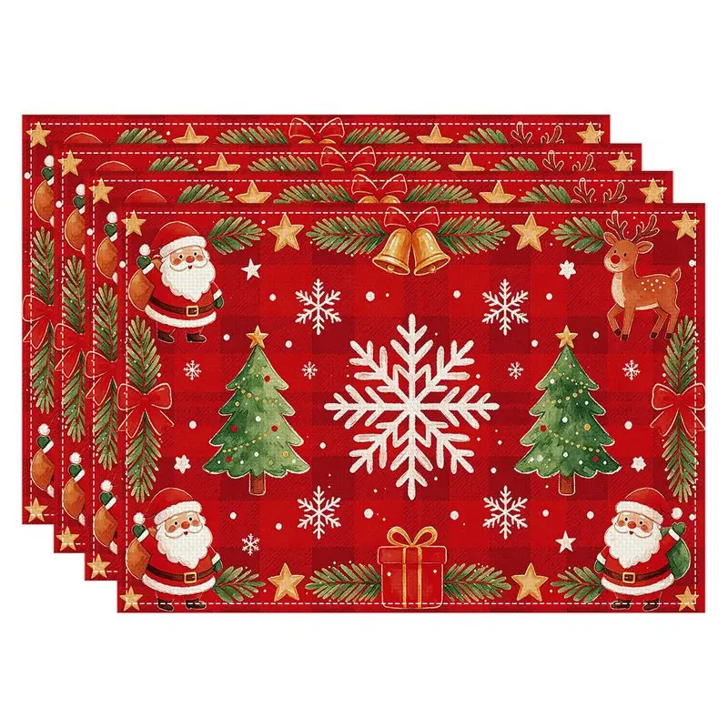 VIKAMA Red Grid Santa Claus Christmas Meal Mat Waterproof and Insulated Table Mat Holiday Party Home Restaurant Table Decor Mat