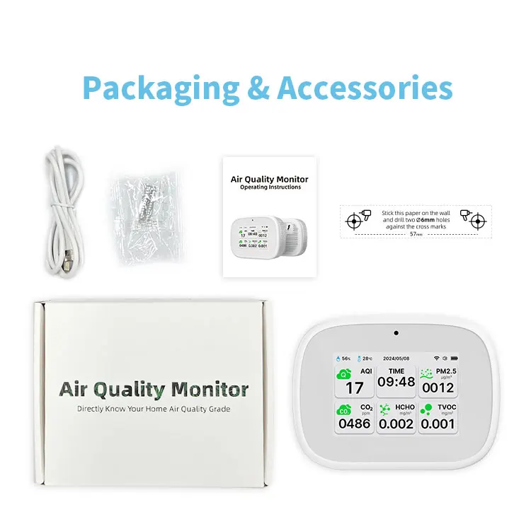 ggele Wall Mount Luchtkwaliteit Detector TVOC HCHO Co2 Kooldioxide Detector Draagbare Co2 Meter Gasanalysatoren