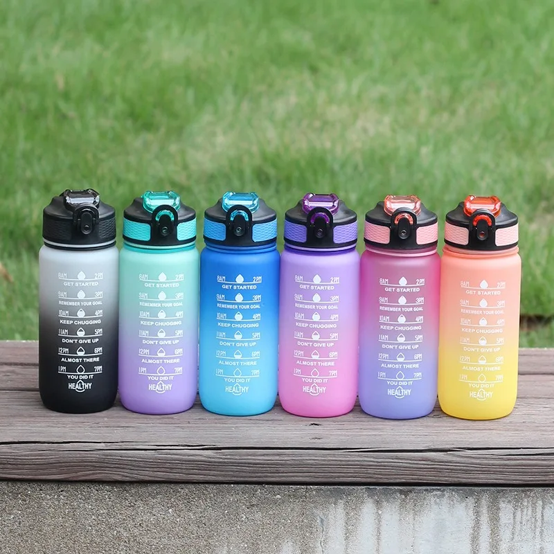 600ml Gradient Color Water Cup Plastic Sports Outdoor Bottle with Straw Handle Drinking Cup Fitness Pink Portable Drinkware 3