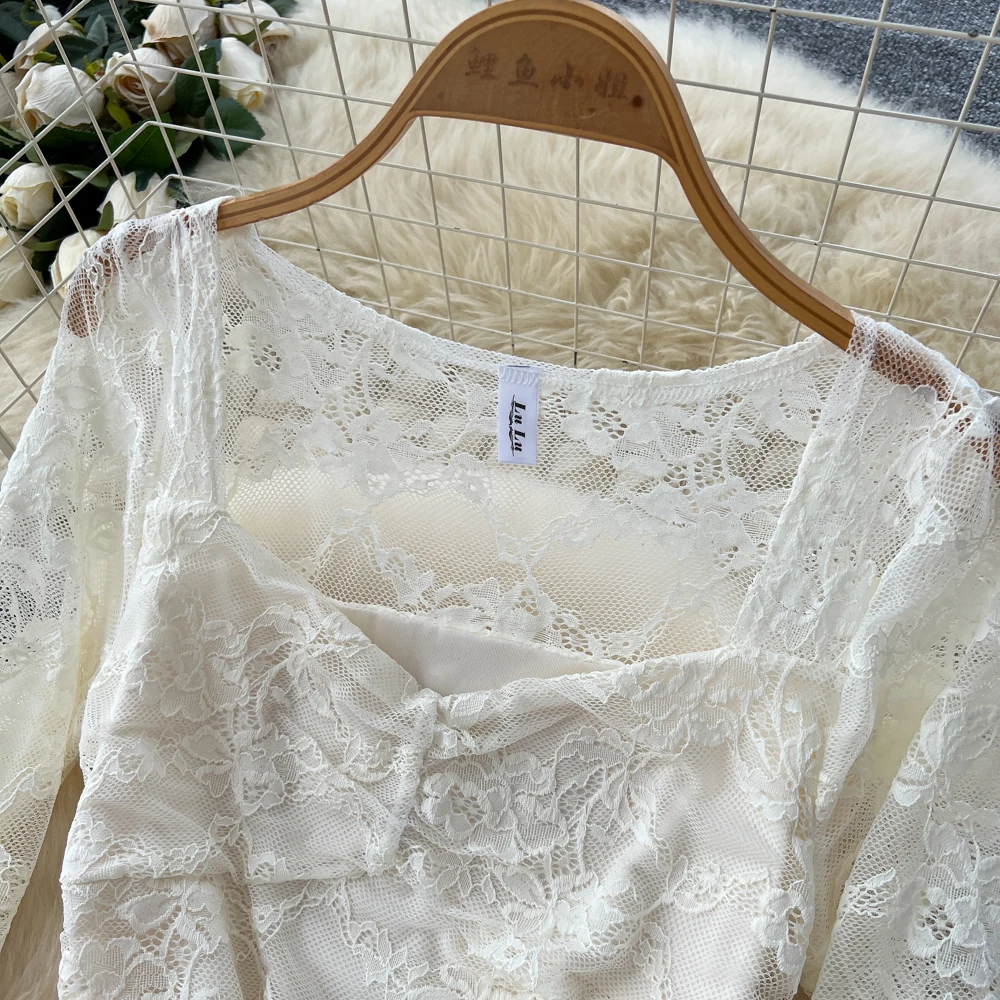 Chic vintage Sexy collo quadrato Elegante fata moda coreana Boho abito a sirena abito da donna