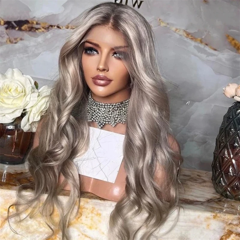 Highlight Full Lace Wigs Human Hair Ombre Grey  Blonde Color Virgin Brazilian Hair Glueless Natural wave Transparent Swiss Lace