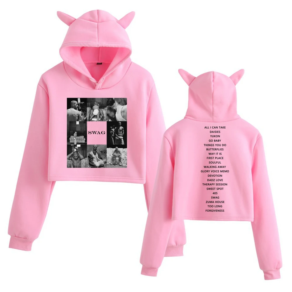 SWAGアルバム2025 ジャスティン・ビーバー クロップトップス 猫耳 スウェットシャツ 長袖 ガールズ ファッション パーカー