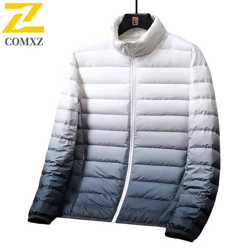 COMXZ Parker Coat Gradient Versatile Slim Fit Coldproof  Skiing Winter Jacket Travel Loose High-Quality Down Jacket Men Clothing