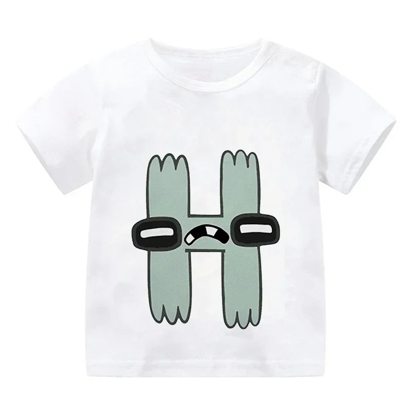 Summer Casual Alphabet Lore T-Shirt for Kids Short-Sleeved Cartoon Anime Game Series Print Boys' Clothing